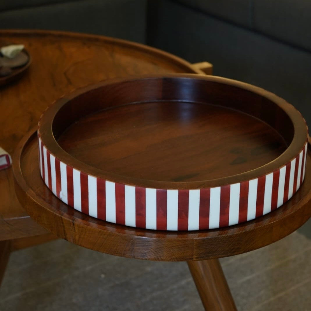 Crimson Stripes Round Tray