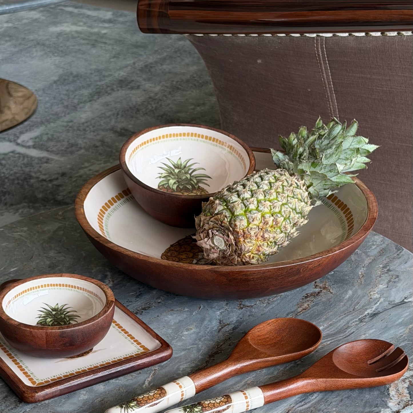Pineapple Large Serving Bowl with Servers