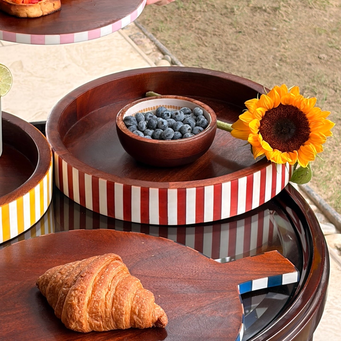 Crimson Stripes Round Tray