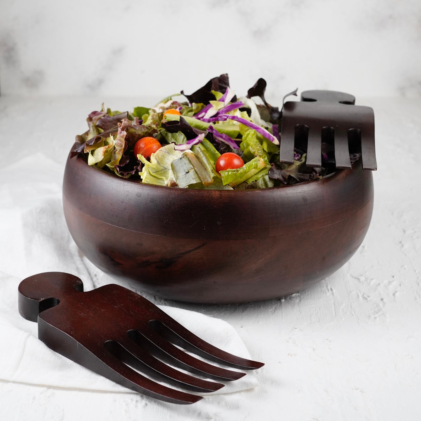 Wooden Salad Bowl and Set of Servers